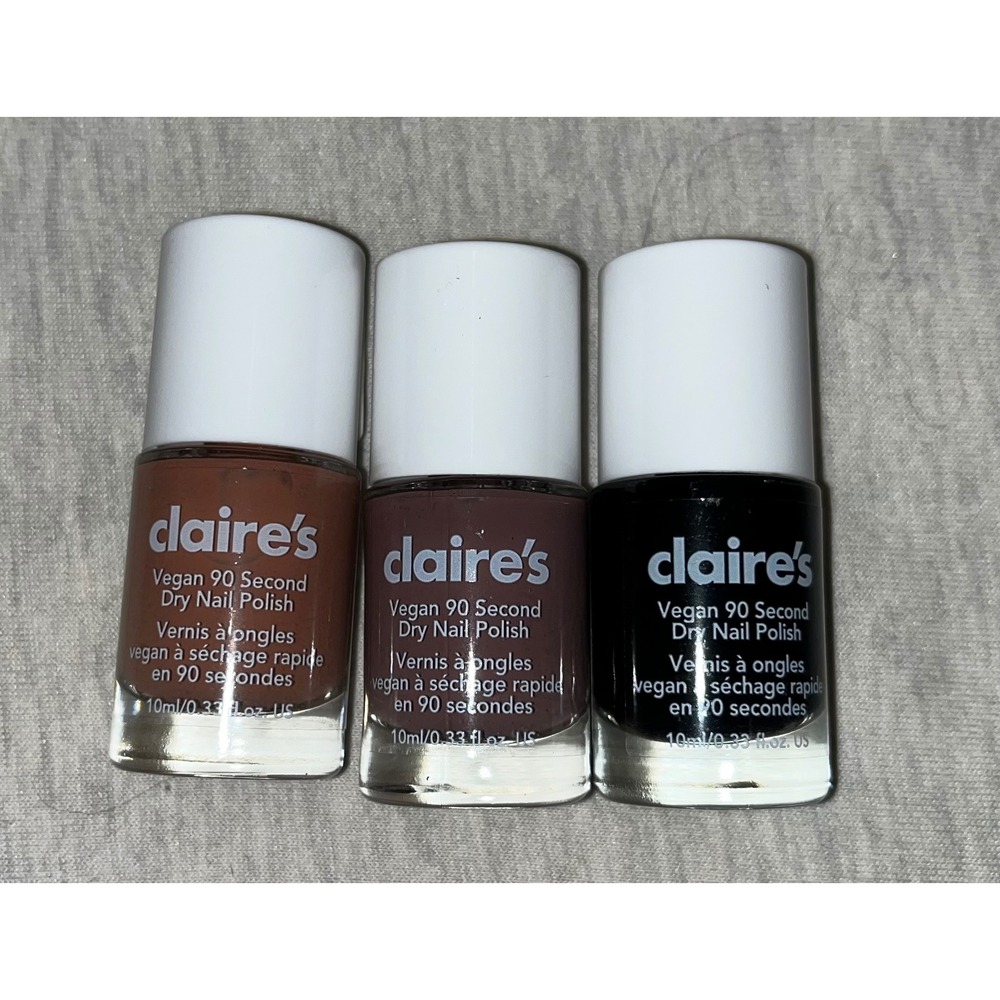 Claire's Vegan 90 Second Dry Nail Polish 3 pc Set Brown Burgundy‎ Black
